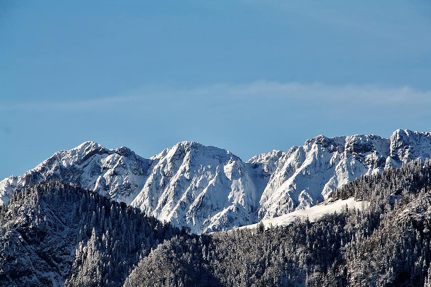 góry, śnieg, szczyt, las, alpejski, tyrol, bawaria, krajobraz, Natura, krajobraz górski, Austria