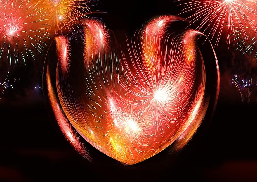 Сильвестр, 2015, фейерверк, сердце, форма сердца, день нового года, полночь, altjahrabend, канун, фестиваль, годовая финансовая отчетность