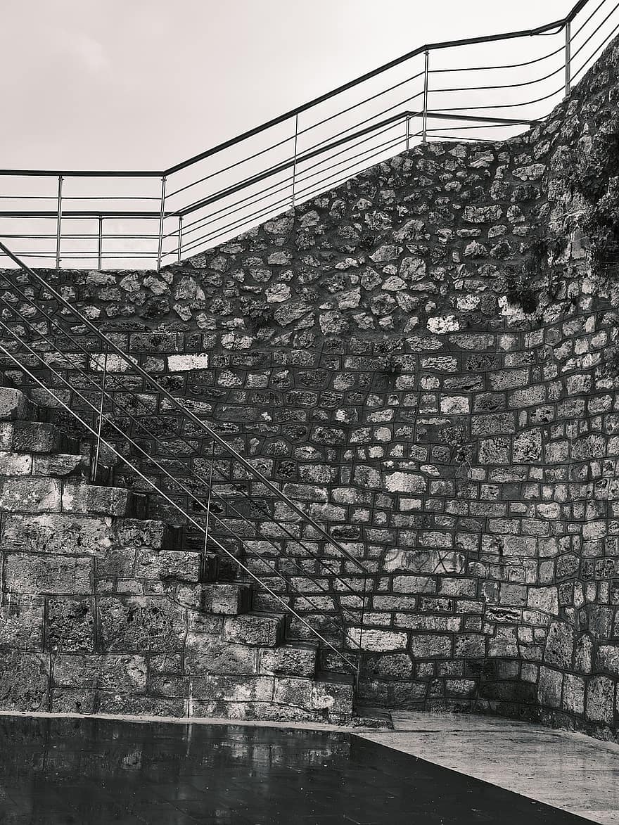 Wall, Architecture, Stairs, Background, staircase, old, steps, building feature, built structure, no people, stone material