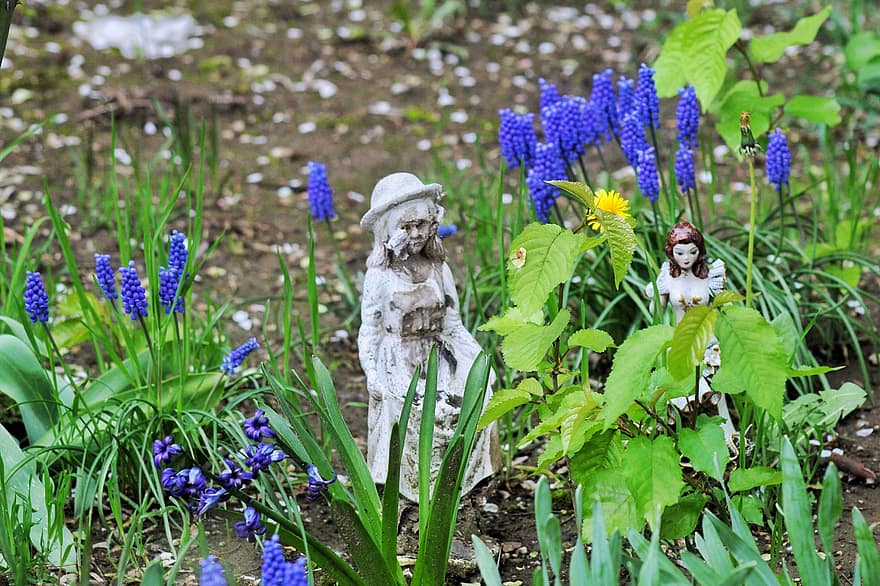 jardí, gnome de gespa, primavera, flora, adorn de jardí