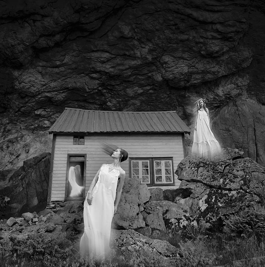 hellaren, jøssingfjorden, vechi, casă, femeie, vânt, berg, piatră, groază, femei, fantomă