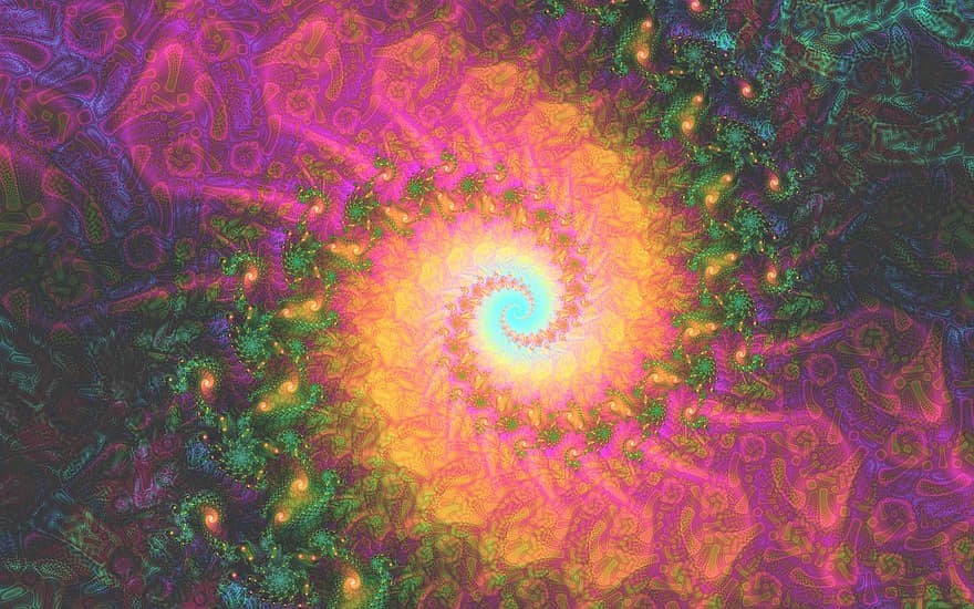 fraktal, spiralformet, vortex, levende, abstrakt, kunst, farverig, intens