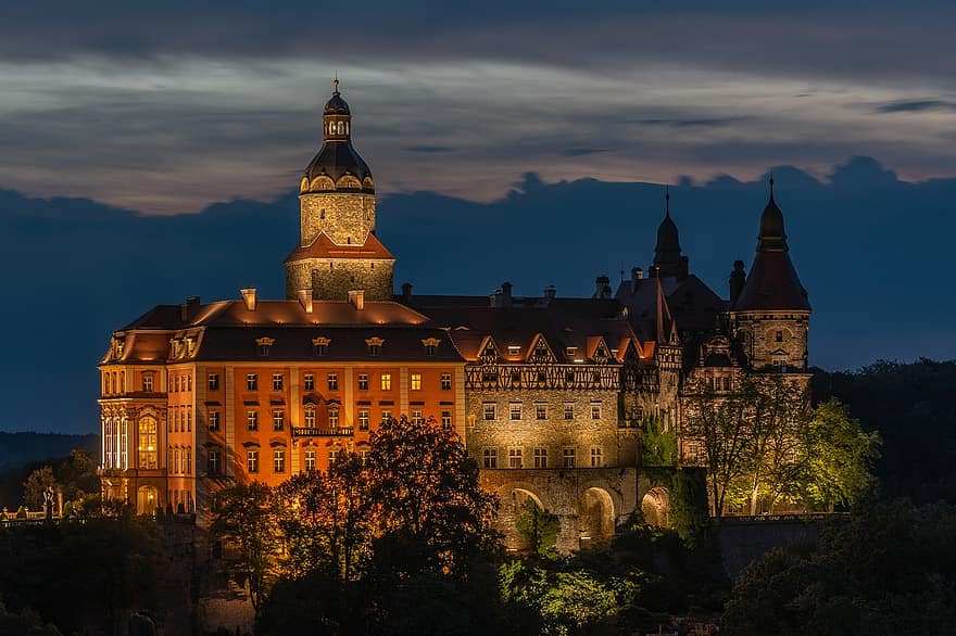 замъкът książ, Wałbrzych, замък, Ksiaz, вид плат за подплата, исторически, паметник, туризъм, Музеят, сграда, Силезия