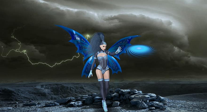Background, Stormy, Ocean, Angel, Wizard, Fantasy, Female, Character, Digital Art