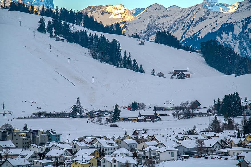 Szwajcaria, zimowy, miasto, pora roku