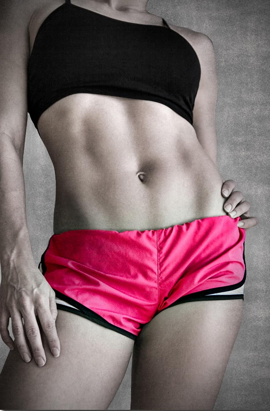břišní svaly, zdatnost, ženský, tělo, fitness žena, životní styl, zdravý, cvičení, žena, síla