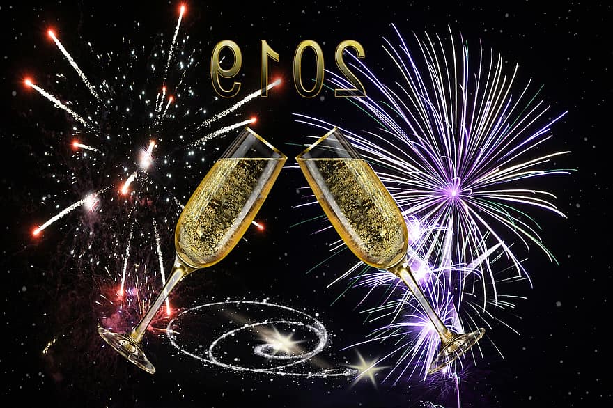 Переддень Нового року, Новий рік, 2019 р, Сильвестр, рубеж року, святкувати, фестиваль, пити, прилягати, удача, шампанське