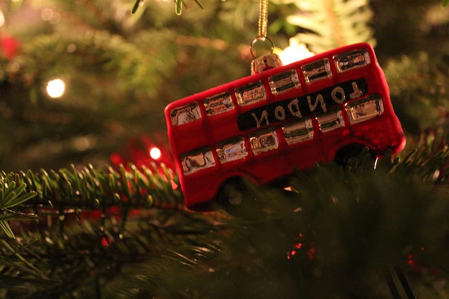 bus, jul, juletræ, dobbeltdækkerbus, julepynt, juledekoration, juleindretning, ornamenter, dekoration, indretning, London