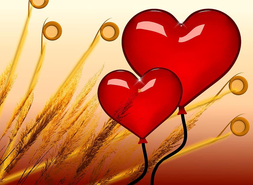 balon, jantung, rumput, halme, cinta, kelembutan, hari Valentine, hubungan, percintaan, romantis, kasih sayang