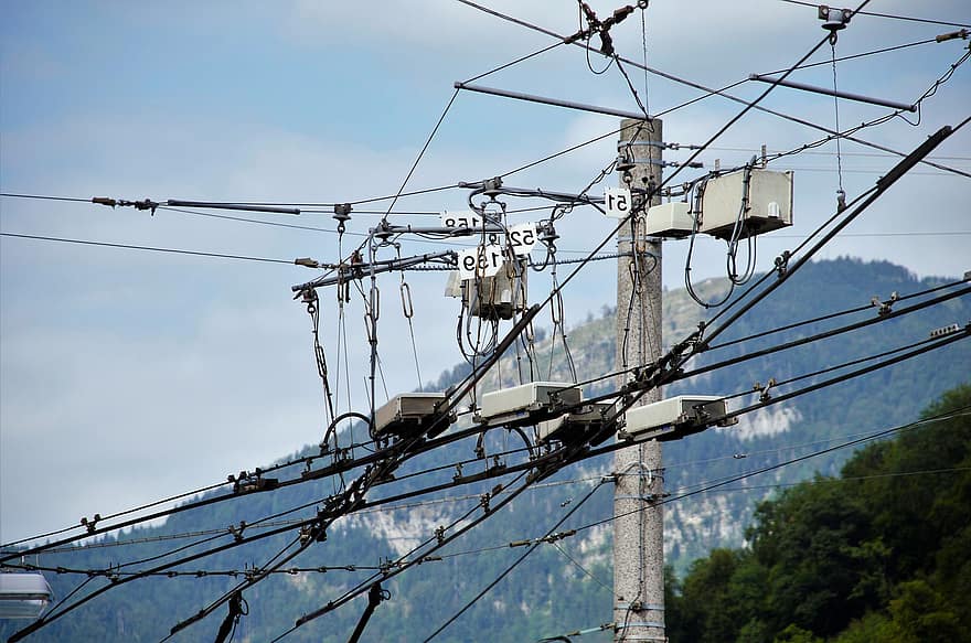 elektrisk post, kabler, elektrisitet, transformers, linjer, ledninger, makt