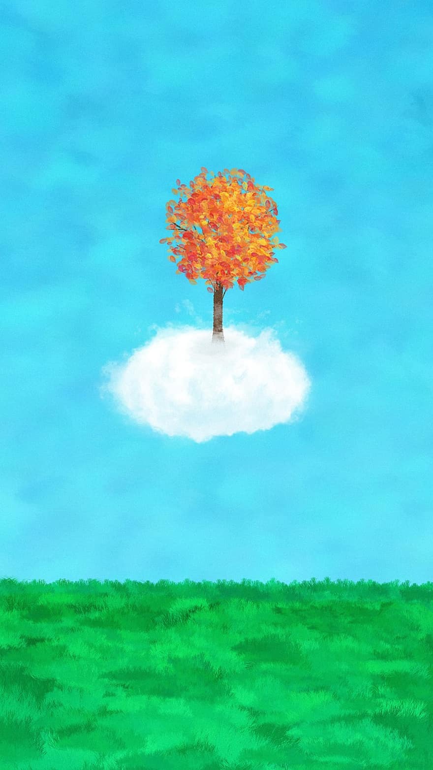 pintura, criatividade, panorama, nuvem, pastagem, árvore