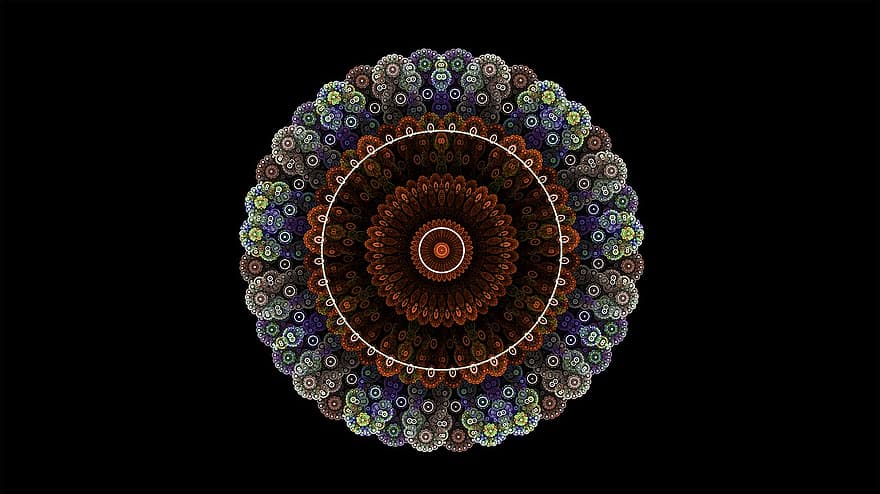 fraktal, Mandala, Kreis, bunt, Fantasie, Geometrie, Hintergrund, Muster, Schwarze Fantasie, schwarzes Muster, Schwarzer Kreis