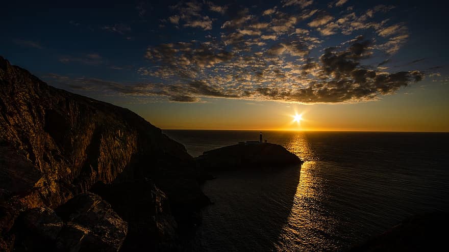 South Stack, Island, Sunset, Sea, Ocean, Anglesey, Holyhead, Wales, Coast, Nature
