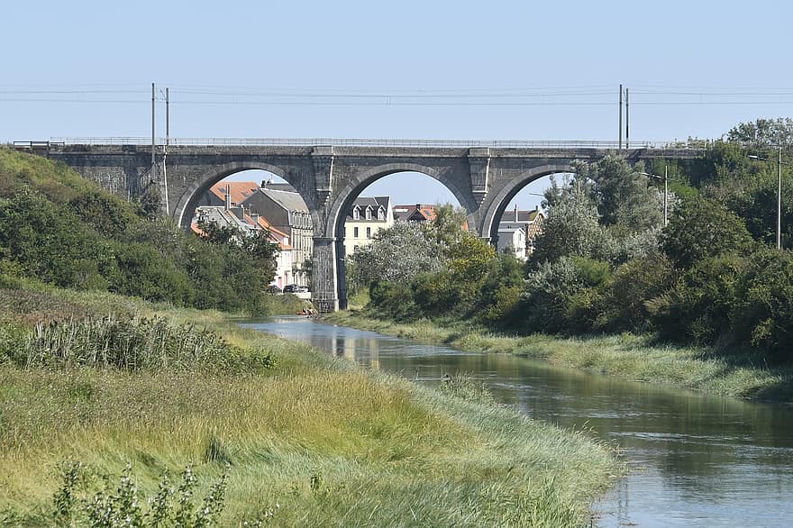 río, acueducto, Francia, Wimereux, pas de calais, puente, agua, arquitectura, lugar famoso, paisaje, arco