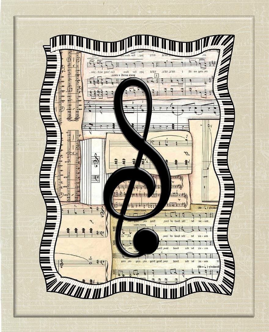 Music, Old, Background, Piano, Keys, Treble, Clef, Texture, Border, Notes, Paper