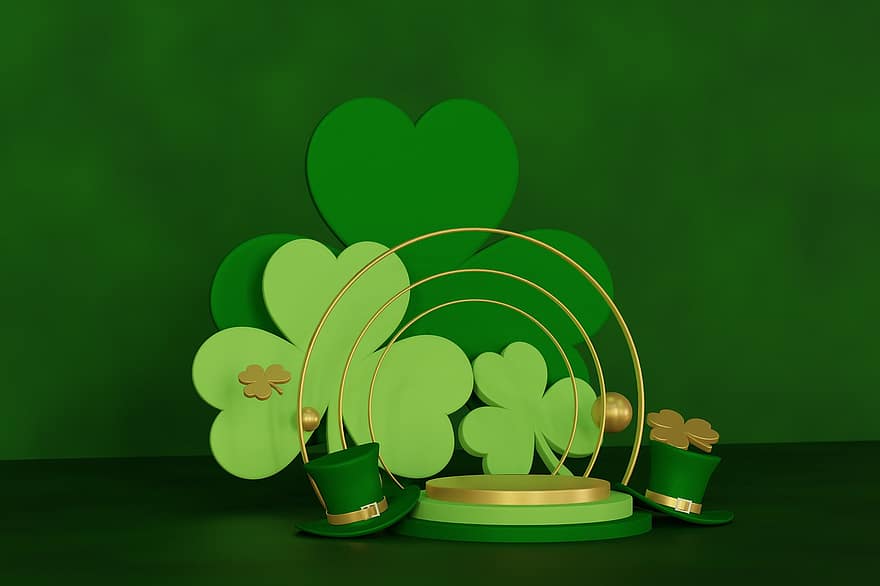 Kleeblatt, Urlaub, St. Patrick's Day, Dekoration, Symbol, Gruß, grüne Farbe, Feier, Illustration, Hintergründe, irische Kultur