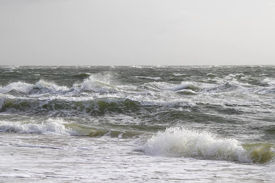 ondas, mar, agua, tempestade, spray, onda, litoral, surfar, azul, verão, vista do mar