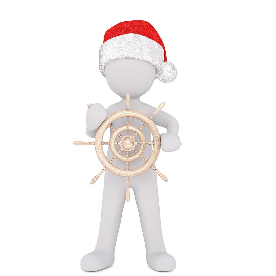 bílý samec, 3D model, plné tělo, 3D klobouk santa, Vánoce, klobouk santa, 3d, bílý, izolovaný, kapitán, volant