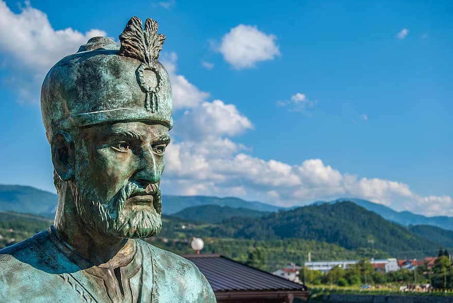 statuie, monument, sculptură, Statuia Mehmed Paša Sokolović, Vișegrad, istoric, vechi, figura, bosnia, herțegovina, balcanic