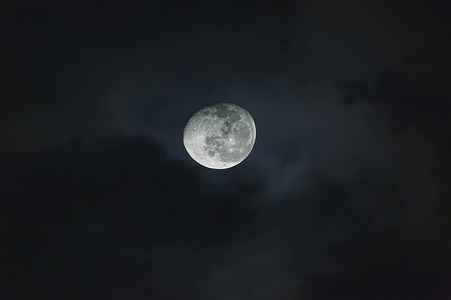 nebe, noc, měsíc, mraky