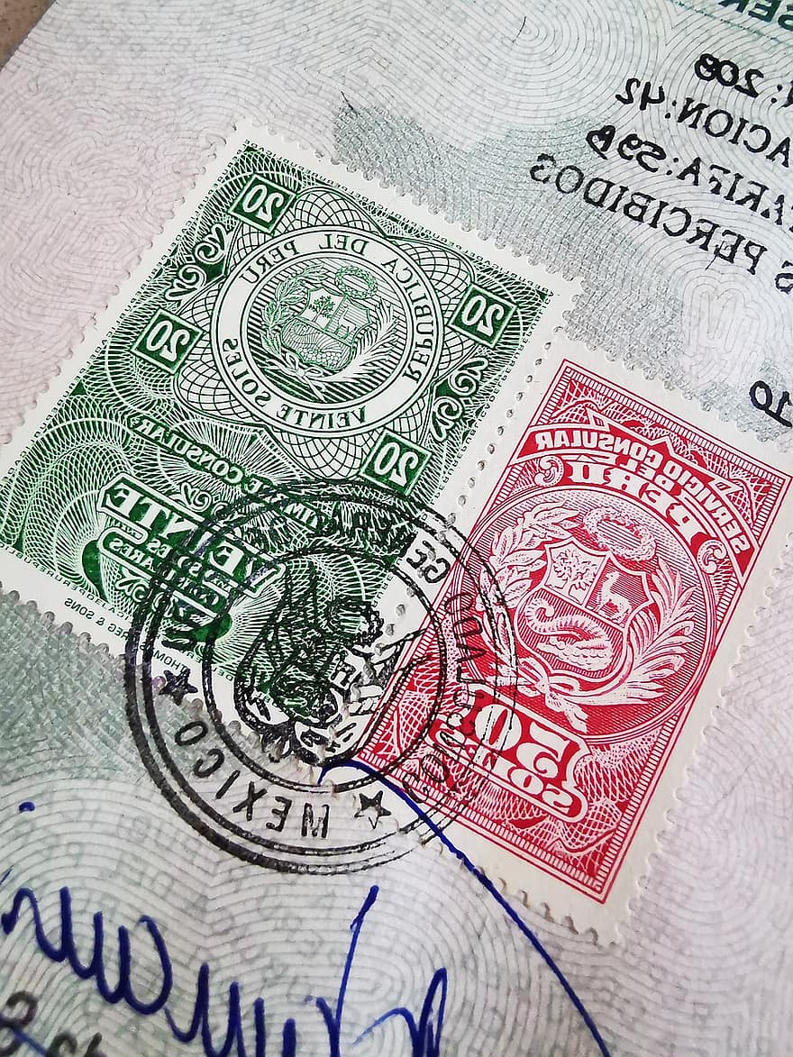جواز سفر ، طوابع بريدية ، تأشيرة دخول ، السفر