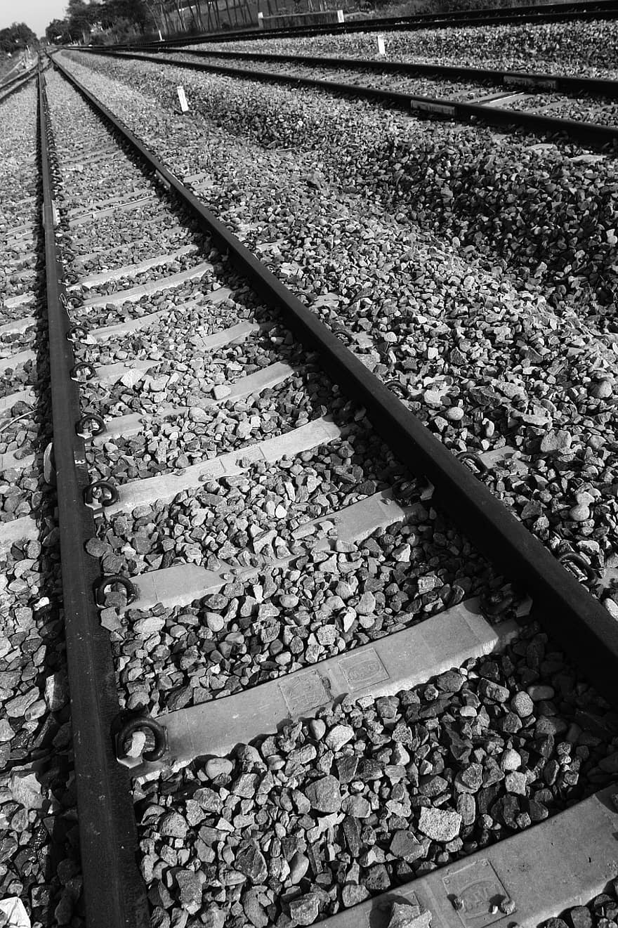 tog, svart og hvit, hvit, svart, jernbane, spor, gammel, årgang