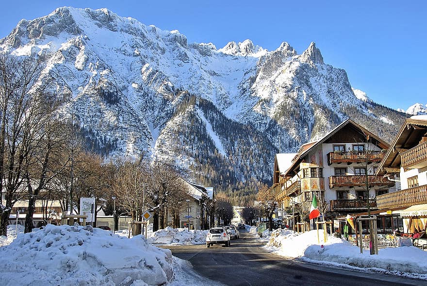 Mittenwald, dağlar, Karwendel, doğa, peyzaj, turizm, seyahat, sezon, tatil, kış, kar