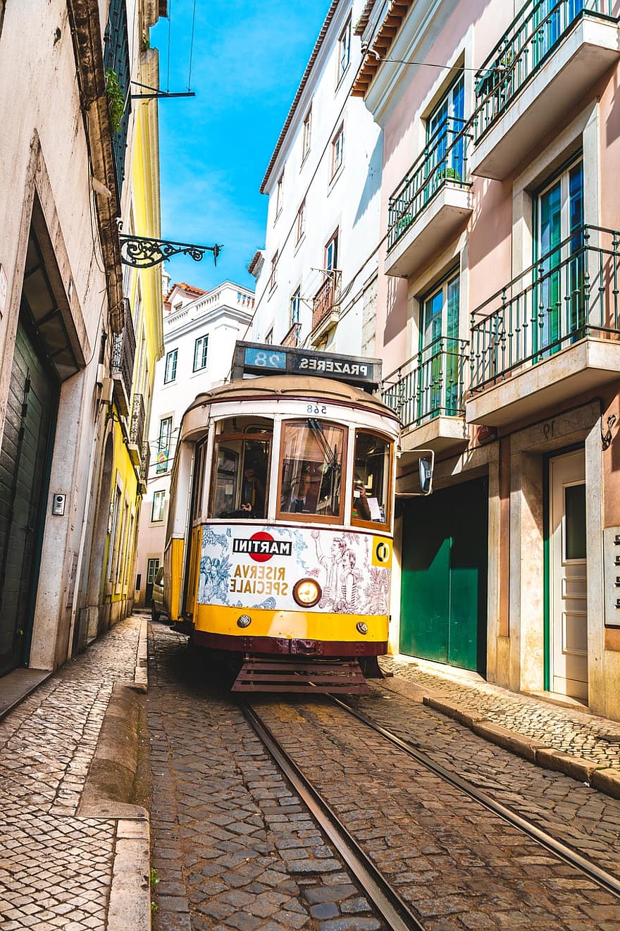 tram, ville, chemin de fer, rail, Voies de tramway, véhicule, Urbain, transport, métro, rue, Réseau de tramway de Lisbonne