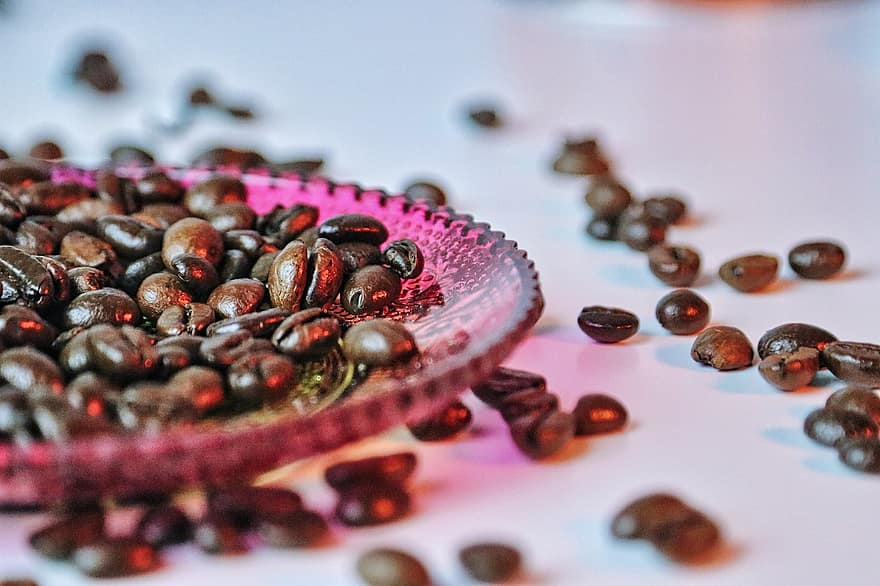 koffiebonen, robusta, gebraden, aroma, zwarte koffie, koffie, verspreide, tafel, cafeïne, zaden, ingrediënt
