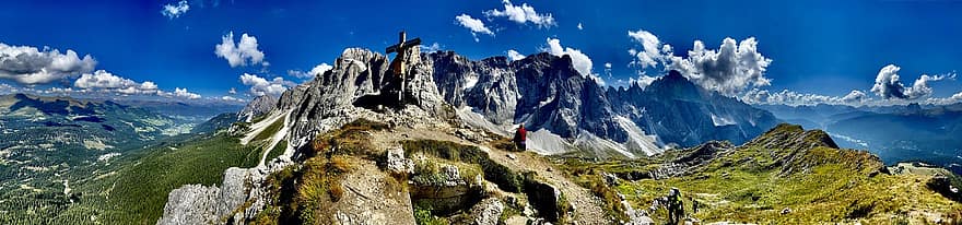 alam, pertemuan puncak, perjalanan, eksplorasi, di luar rumah, panorama, gunung, dolomit, seks, pegunungan Alpen, Italia