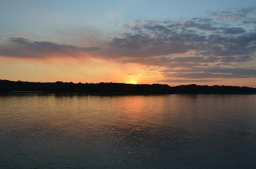 Donau, rivier-, bulgarije, zonsondergang, landschap