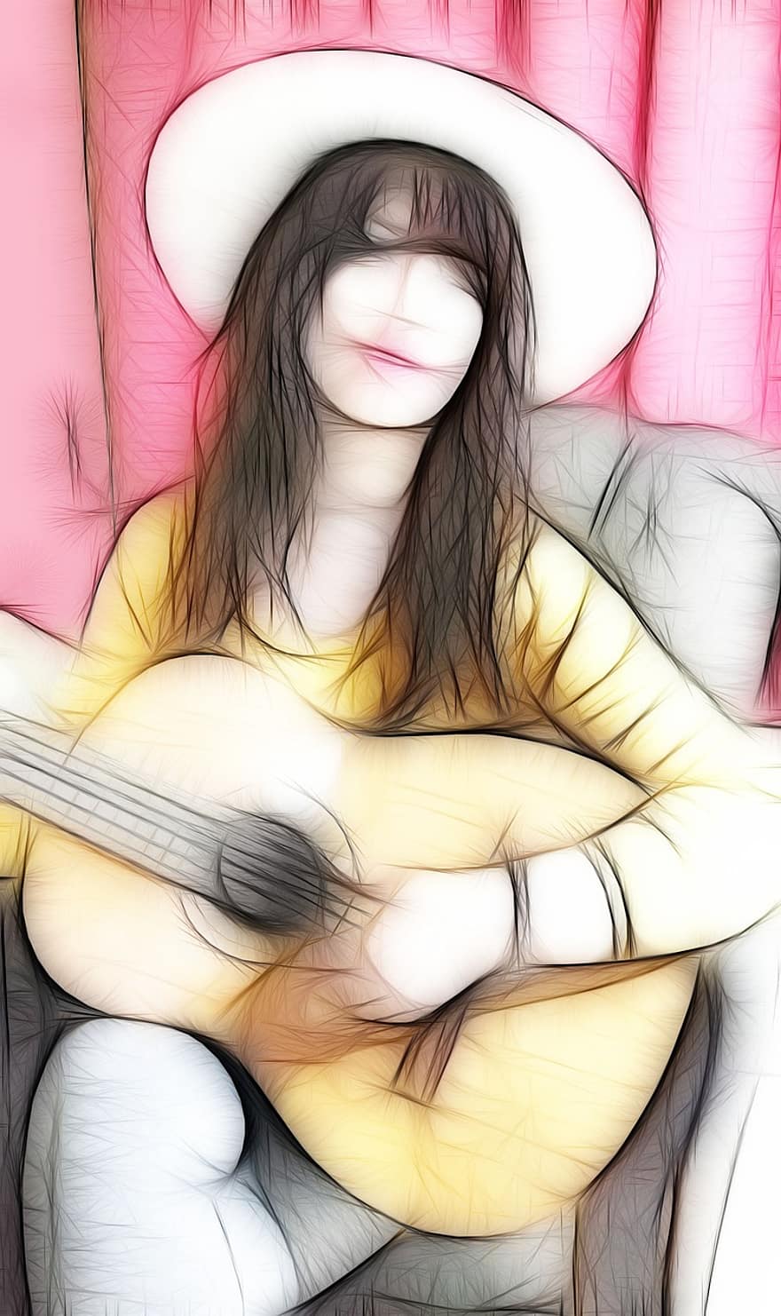 guitarra, niña, música, instrumento, tocar la guitarra, instrumento musical, mujer, músico, sombrero