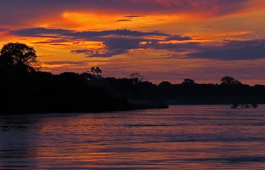 amazon, riu, Brasil, posta de sol, naturalesa