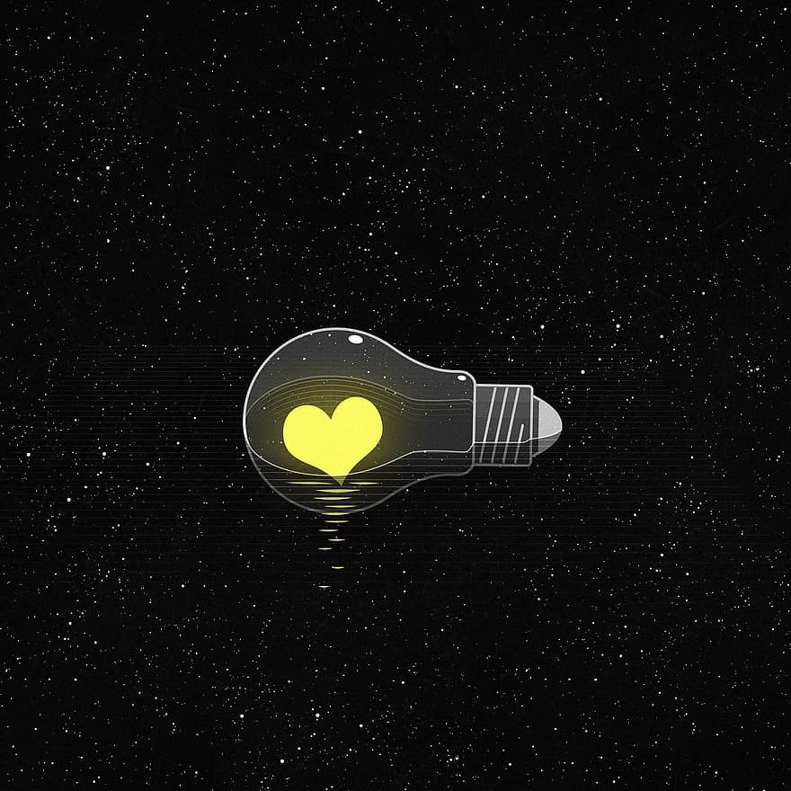 電球、心臓、宇宙、星、星空、スペース、銀河、ダーク、光、愛、魂