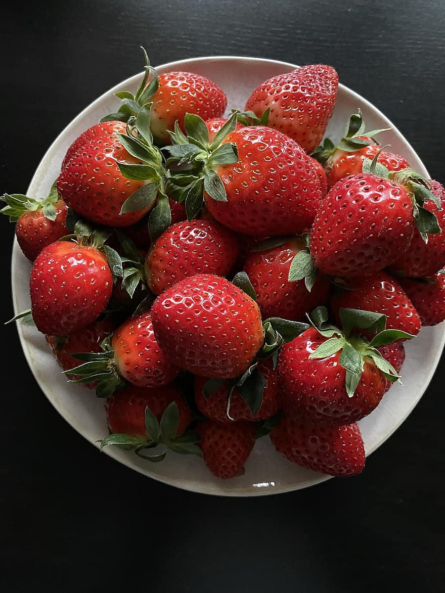 frukt, jordgubbe, organisk, hälsosam, mellanmål, flatlay, bär, friskhet, mat, närbild, bärfrukt