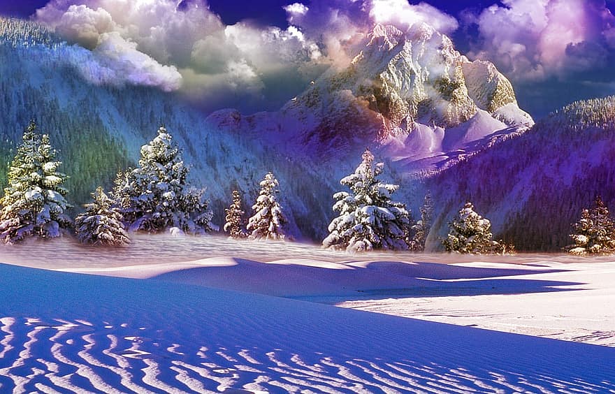 winter, winterlandschap, sneeuw, achtergrond, digitale manipulatie