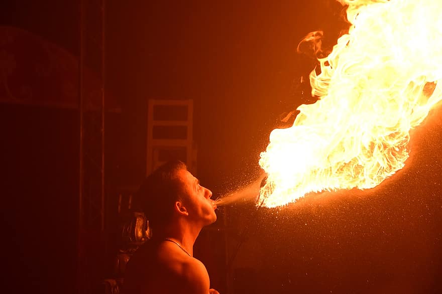 brand, vlammen, brandwond, motivatie, heet, circus, artiest, bekwaamheid, natuurlijk fenomeen, vlam, warmte
