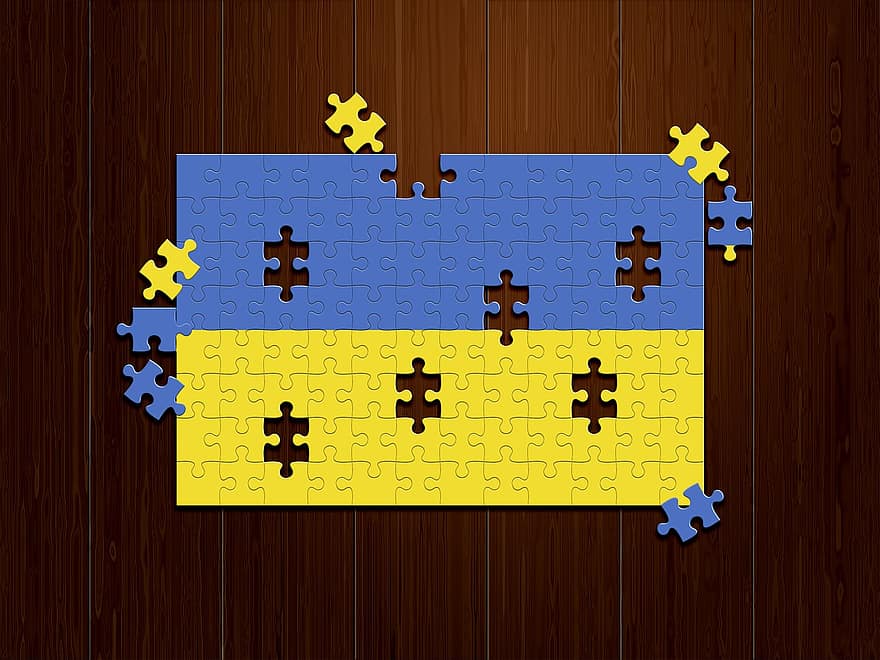 Ukraine, drapeau, puzzle, symbole, vecteur, Solution, illustration, arrière-plans, modèle, abstrait, conception