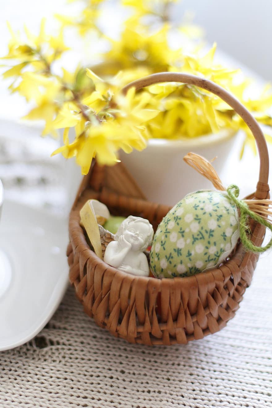 Easter, Flowers, Easter Decor, Decoration, Morning, Yellow Flowers, basket, springtime, yellow, season, flower
