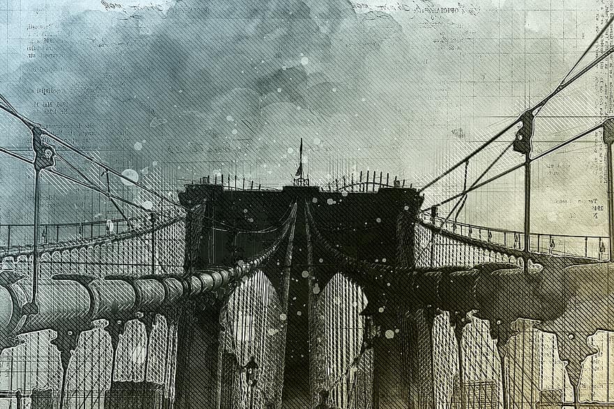 most, Nowy Jork, Miasto, miejski, pejzaż miejski, sylwetka na tle nieba, architektura, punkt orientacyjny, śródmieście, pieszy, niebo