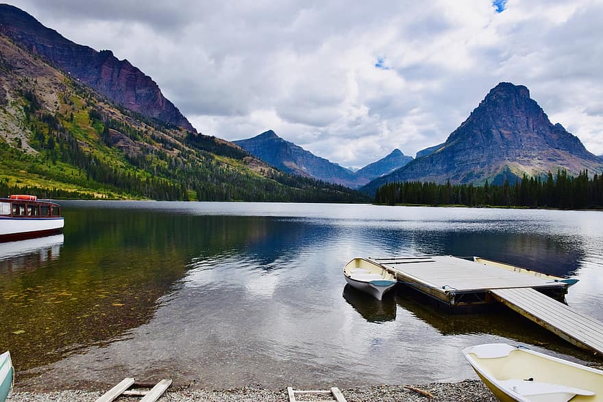 Lake, Dock, Boat, Mountains, Nature, Water, Jetty, Scenery, Landscape, Montana, mountain