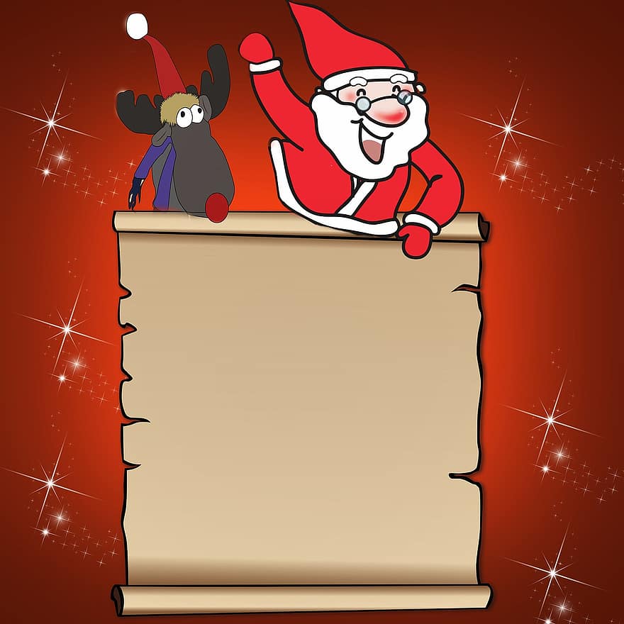 llista de desitjos, Pare Noél, rens, Nadal, donar, compres de Nadal, fons, vermell, regalar, somnis
