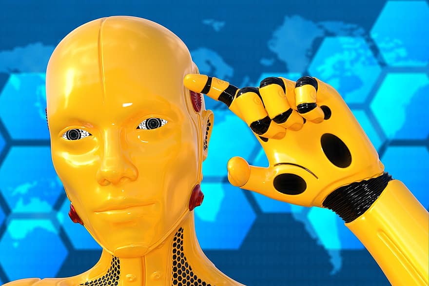 robot, kunstmatige intelligentie, cyber, futuristische, technologie, binair, communicatie, netwerk