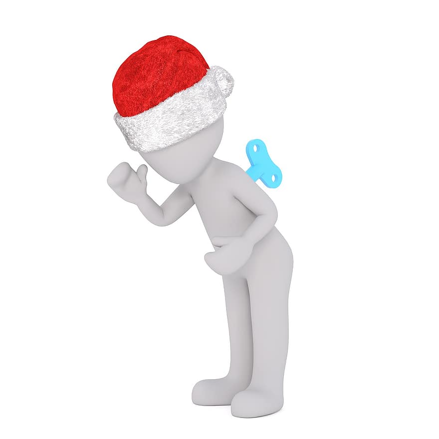 bílý samec, robot, 3D model, izolovaný, 3d, Modelka, plné tělo, bílý, klobouk santa, Vánoce, 3D klobouk santa