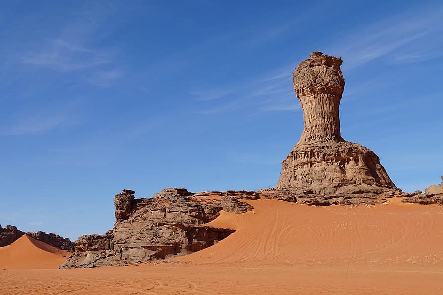 duny, poušť, Skalní formace, mesa, písek, smůla, neplodný, Alžírsko, sahara, krajina, Příroda