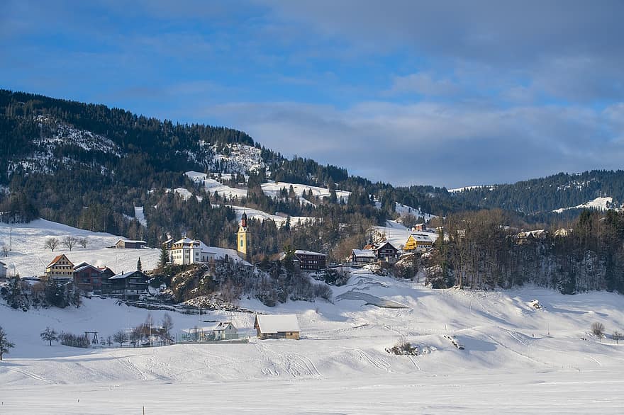 Швейцария, зима, град, природа