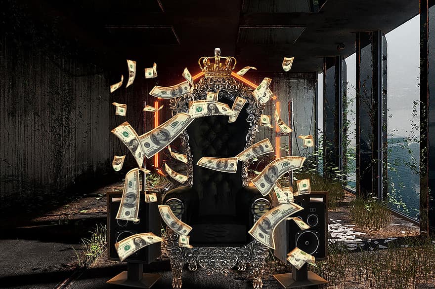 trono, coroa, dinheiro, riqueza, fantasia, surreal, rap, hip hop