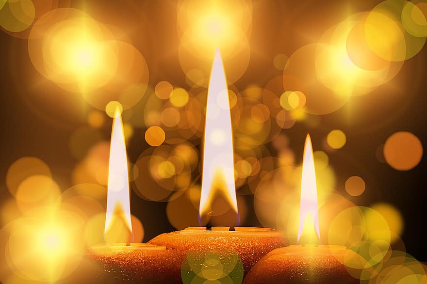 κεριά, φως, λάμψη, bokeh, Χριστούγεννα, ακτίνες, διάθεση, φως κεριών, έγκαυμα, φώτα, θερμότητα