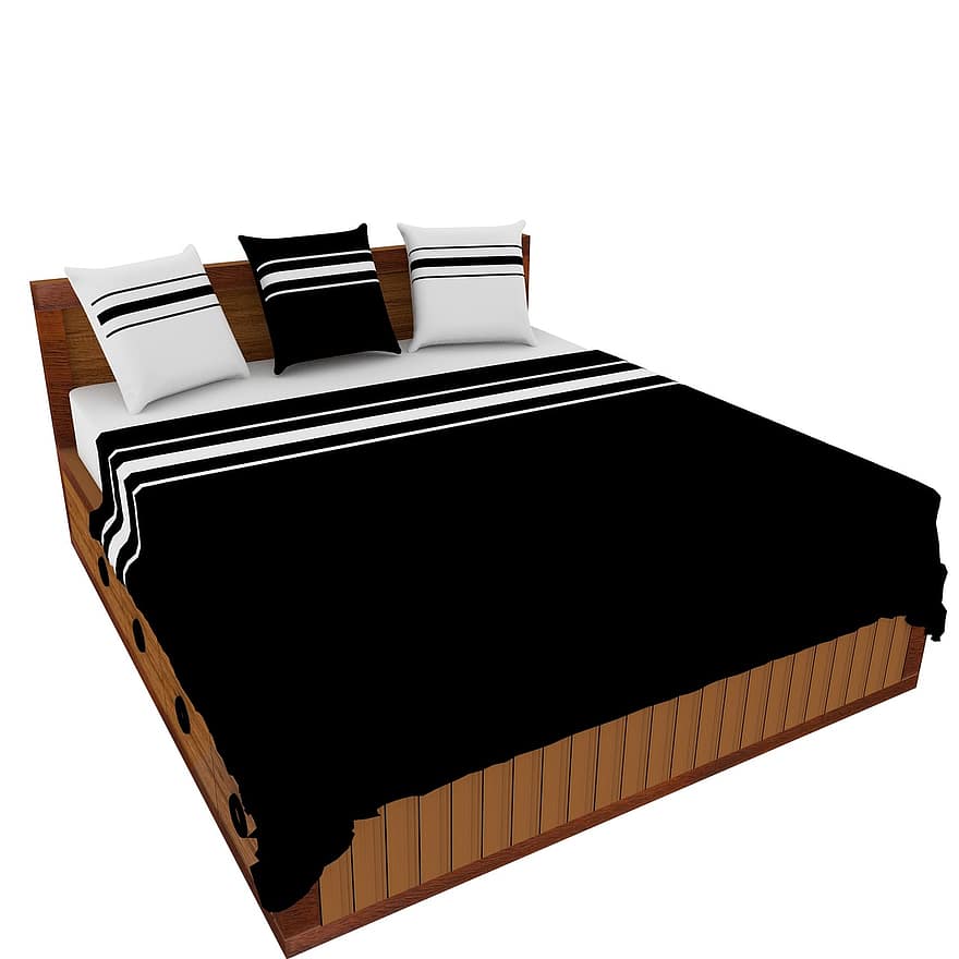 Bed, Coussindraps, 3d, Modeling, Wood, Ice