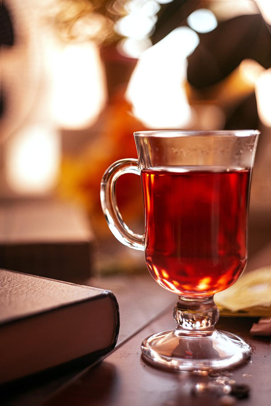 tee, hibiscus, kuppi, syksy, juoda, lähikuva, pöytä, lämpö, lämpötila, puu, alkoholi